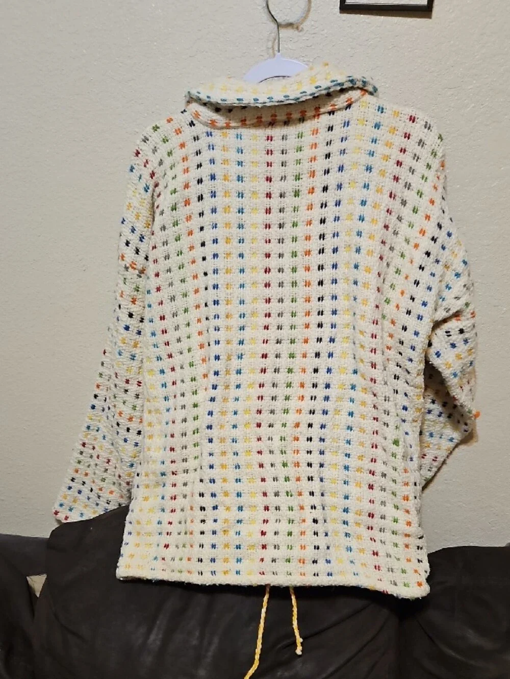 Cream Multicolor Wool Waffle Zip Cardigan Sweater
